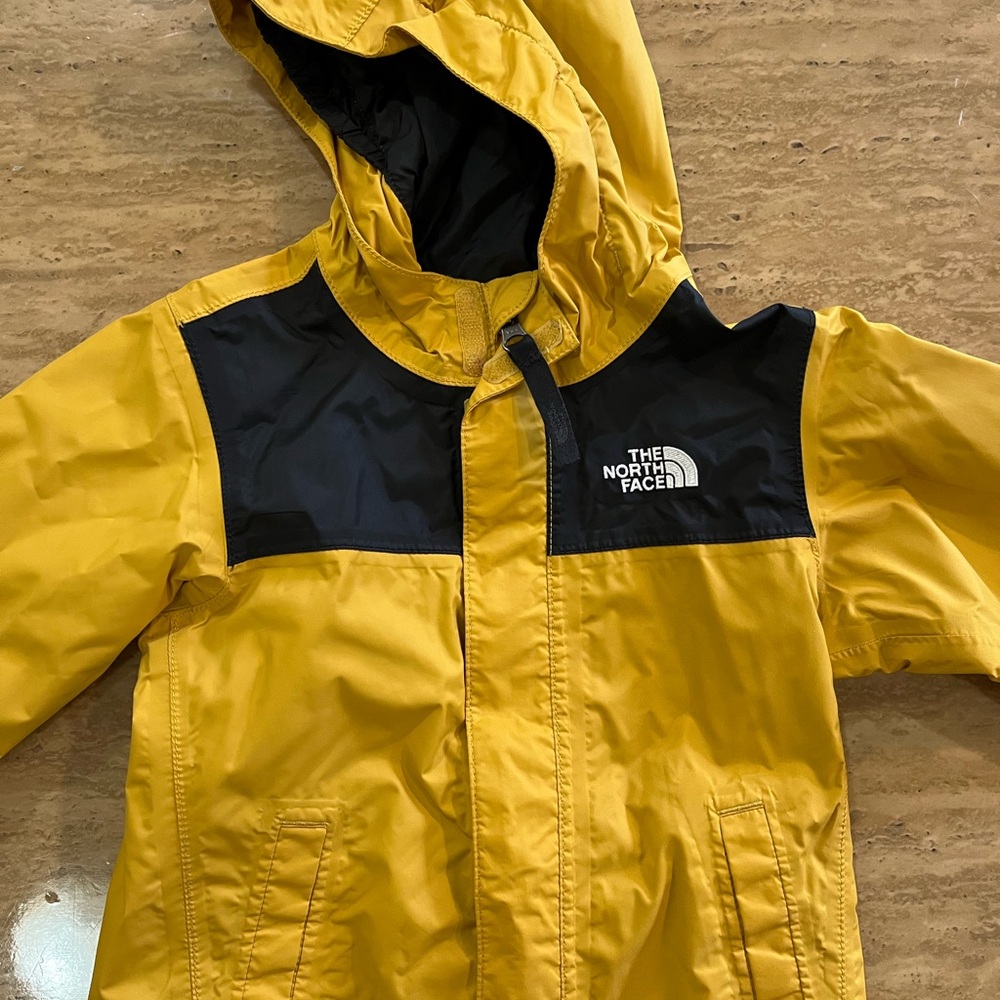 The North Face Yellow and Black Kids' Hooded Rain Jacket